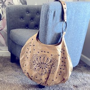 One-of-a-kind tan Leather boho purse